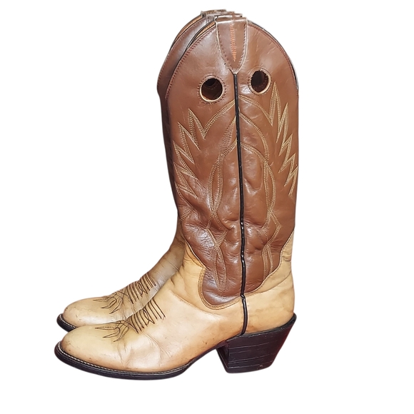 Sanders Vintage Two Tone Brown Leather Handcrafted Western Boots Women's - Picture 1 of 16